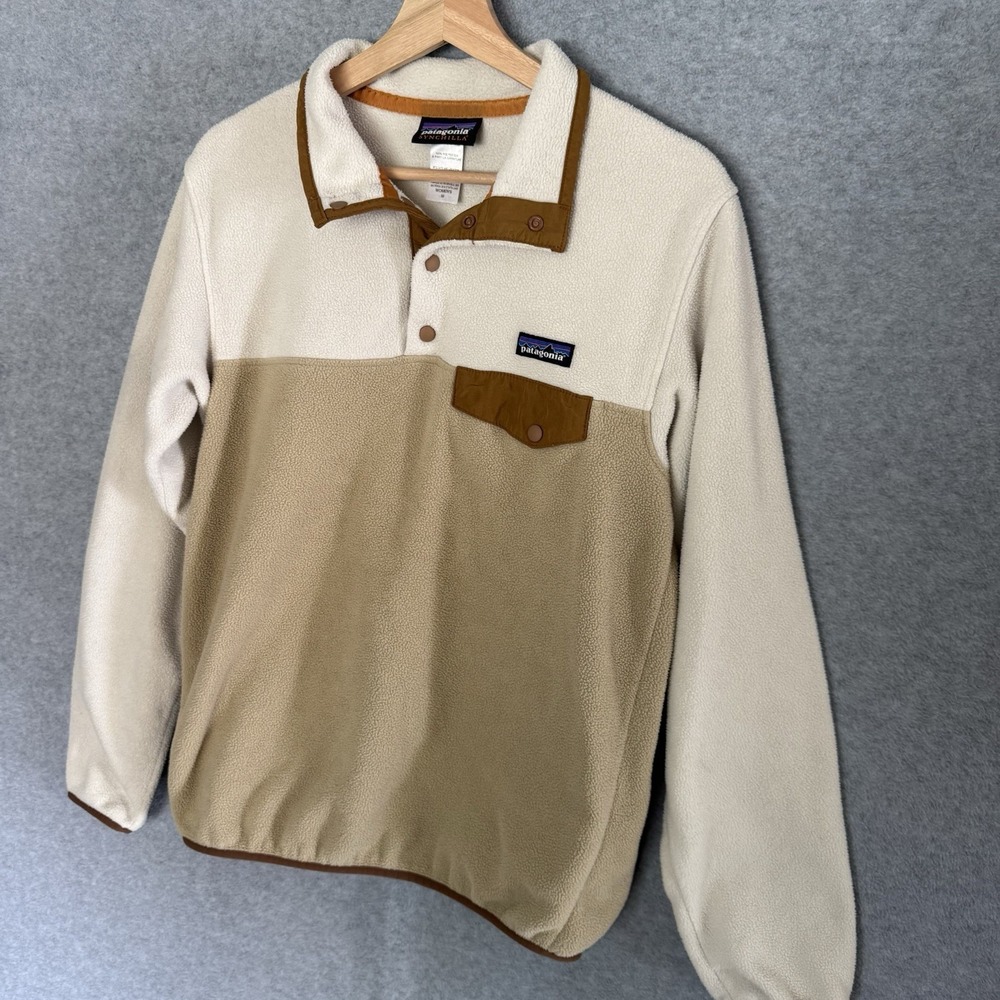 Patagonia Sweater Womens Medium White Tan Synchilla Snap-T Fleece Pullover - Picture 3 of 9